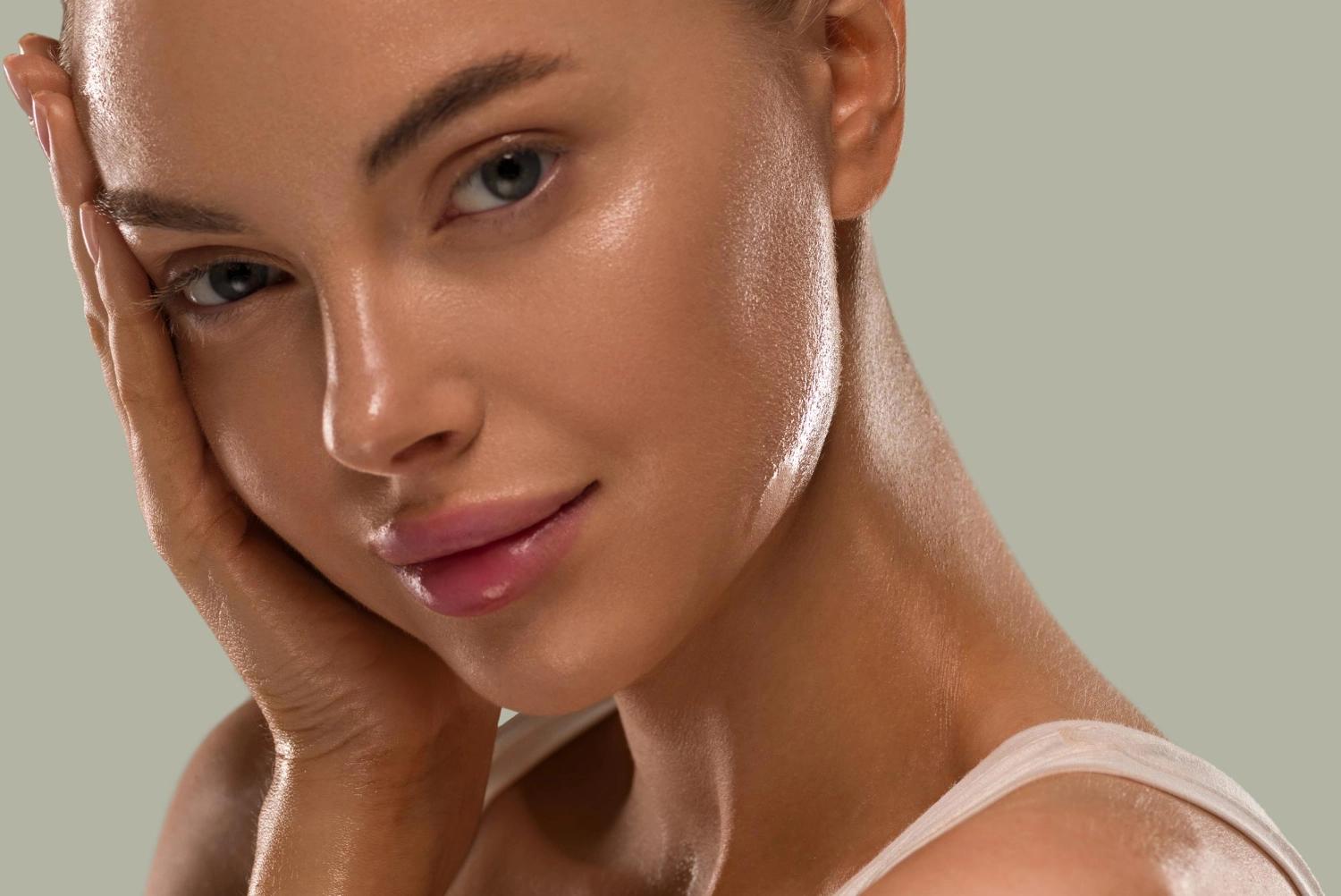 Крупным планом светящаяся, здоровая кожа после процедуры пилинга Signature Facelift